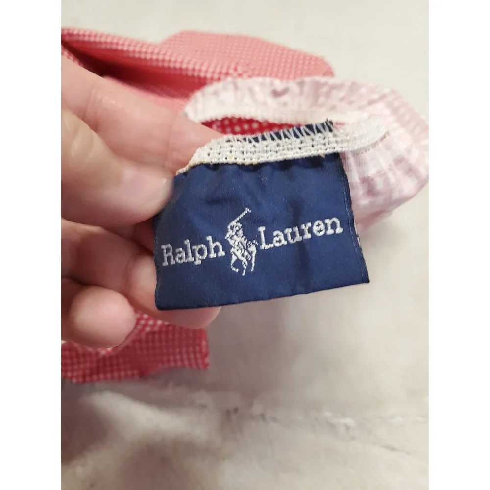 Ralph Lauren Red White Gingham Plaid Twin Cotton Flat Fitted Sheet Set Bedding